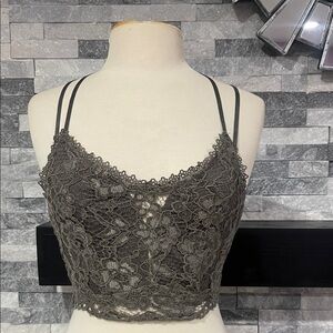 Willow Root Grey Floral Lace Stretchy Wireless Junior's Women's  Tank Top S